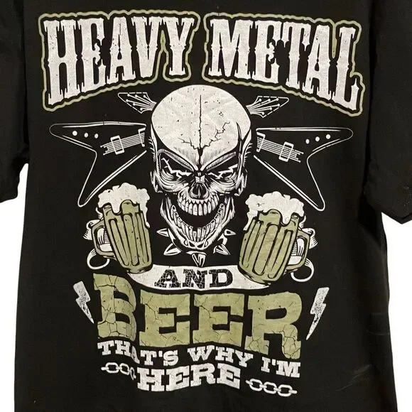 Port and Company Heavy Metal And Beer Funny Graphic T-Shirt Black Size Large - Picture 2 of 5
